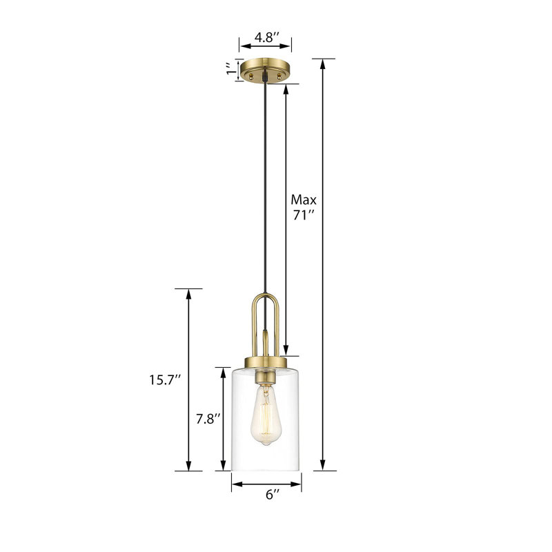 Luminaire suspendu cylindrique à 1 lumière Sandita, Or