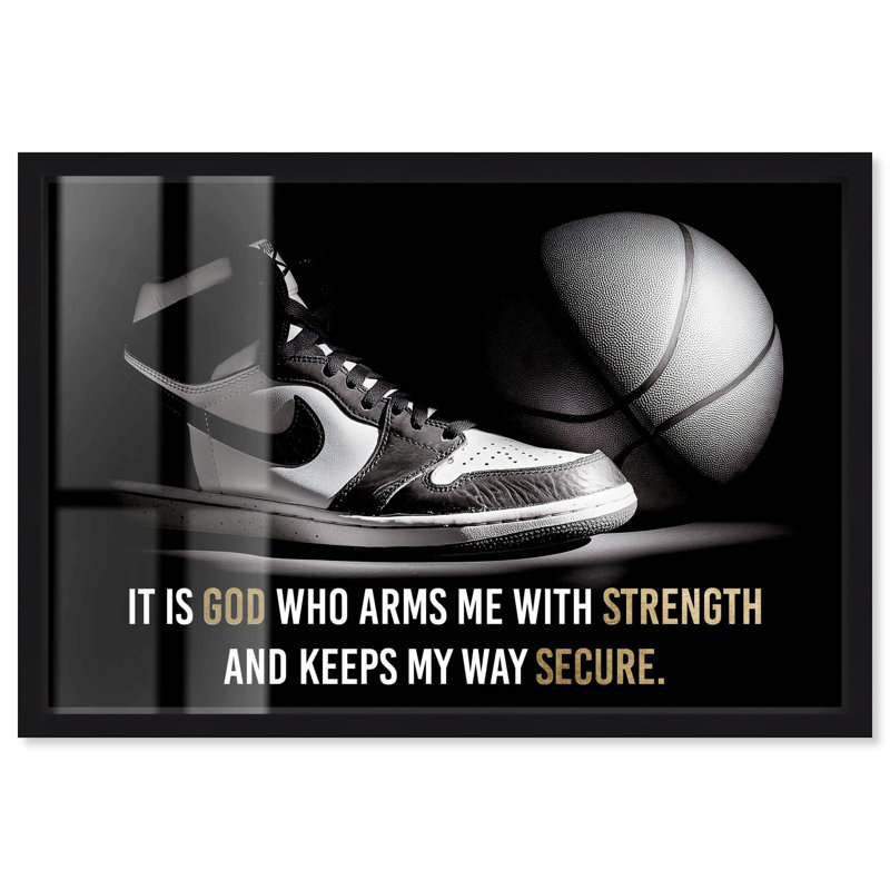 «Sneaker and Ball Faith Shadowbox», reproduction d'art par Art Remedy, H 21 po x l 31 po, Noir