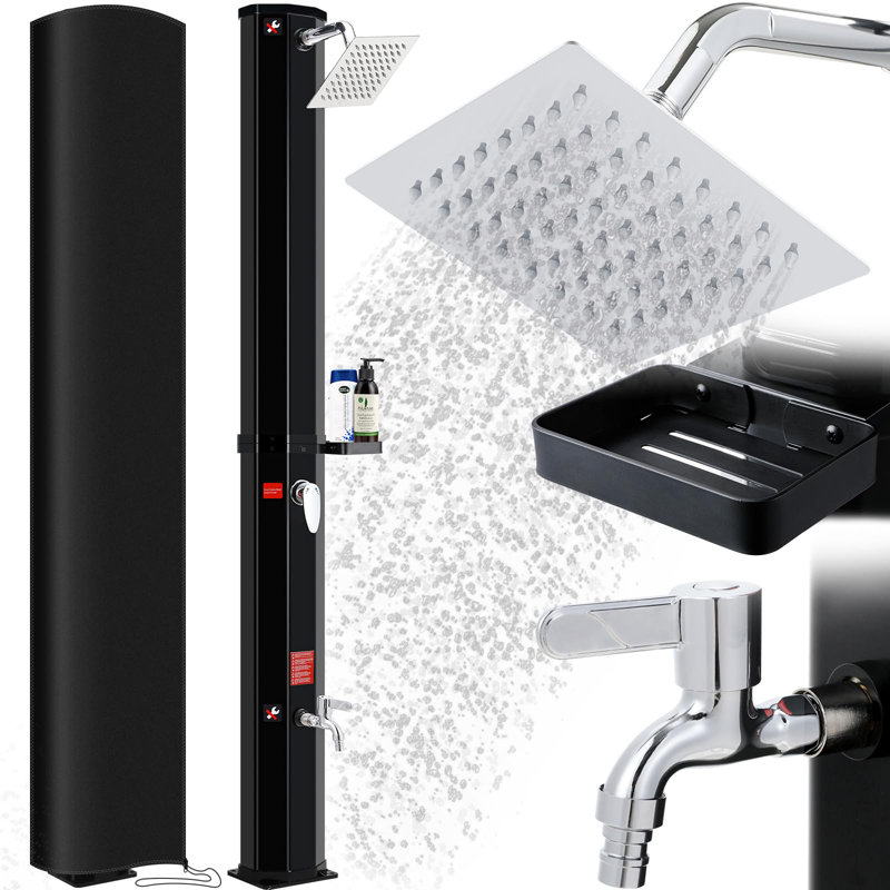 220Cm H Plastic Solar Powered Portable Free Standing Outdoor Shower, 40, Matte Black