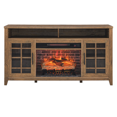 55 Inch Wide TV Stand with Electric Fireplace for TVs up to 60 Inch Infrared Quartz Space Heater Reclaimed Barnwood