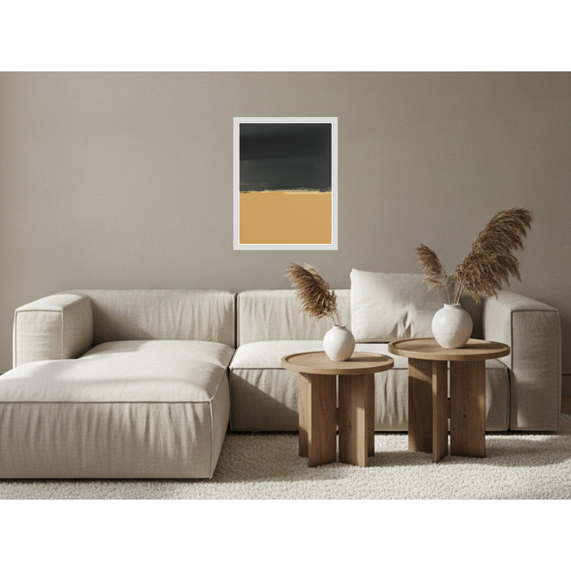 «Minimalist Black and Gold Abstract», art mural encadré sur toile, 14" H x 11" W, White