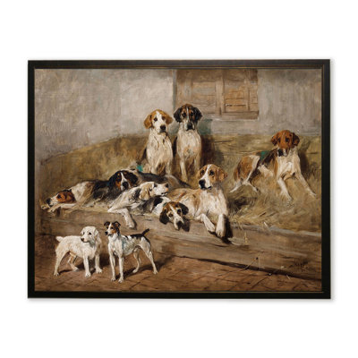 Chiens au repos dans un cadre en cuivre et noir