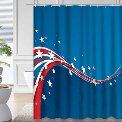 Rideau de douche patriotique blanc avec 12 crochets American Flag