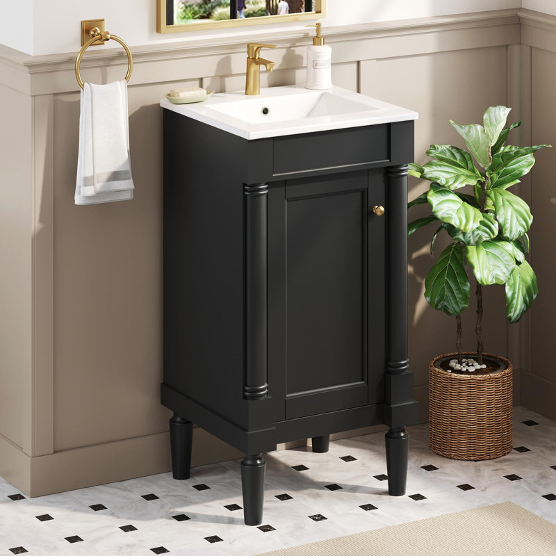 Petit meuble-lavabo de luxe 18 po, Noir, Doré