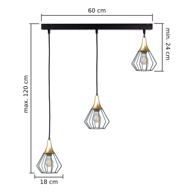 Scola 3 - Light Caged Pendant, Black/Gold