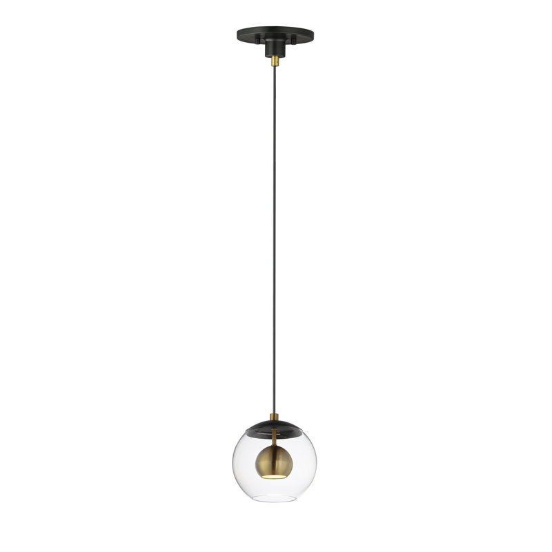 Luminaire suspendu en laiton vieilli 1 lumière noir / naturel, H 7,75 po x l 7 po x P 7 po