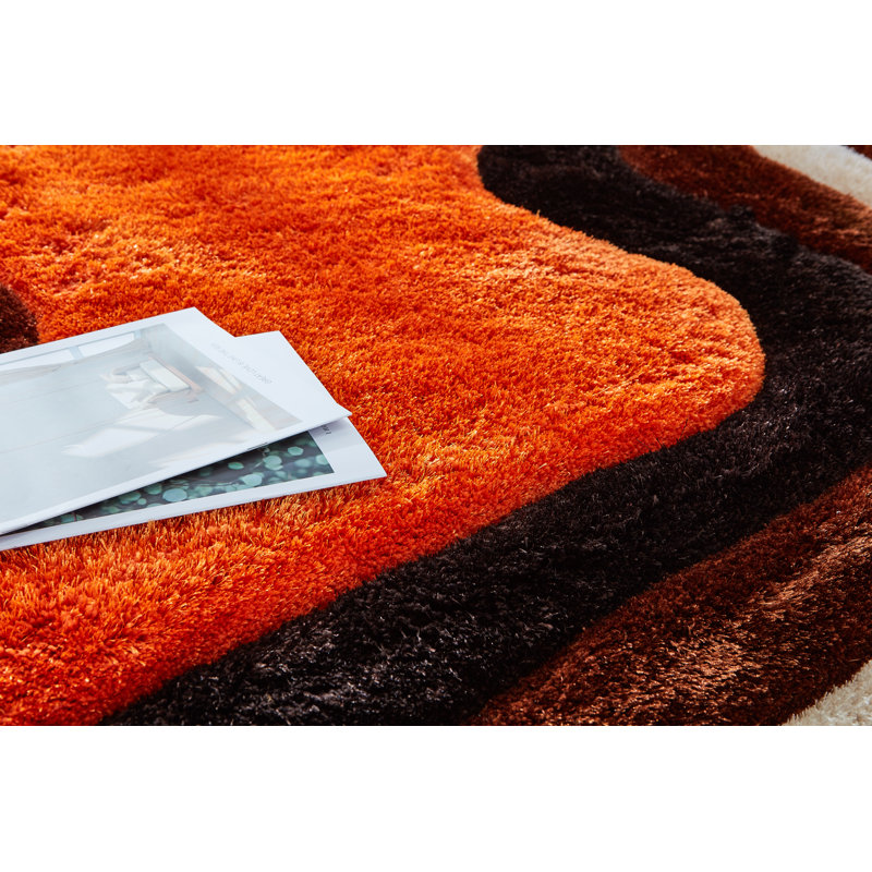 Tapis orange / brun à poils longs Kadir, Rectangle 3 pi 5 po x 5 pi 5 po