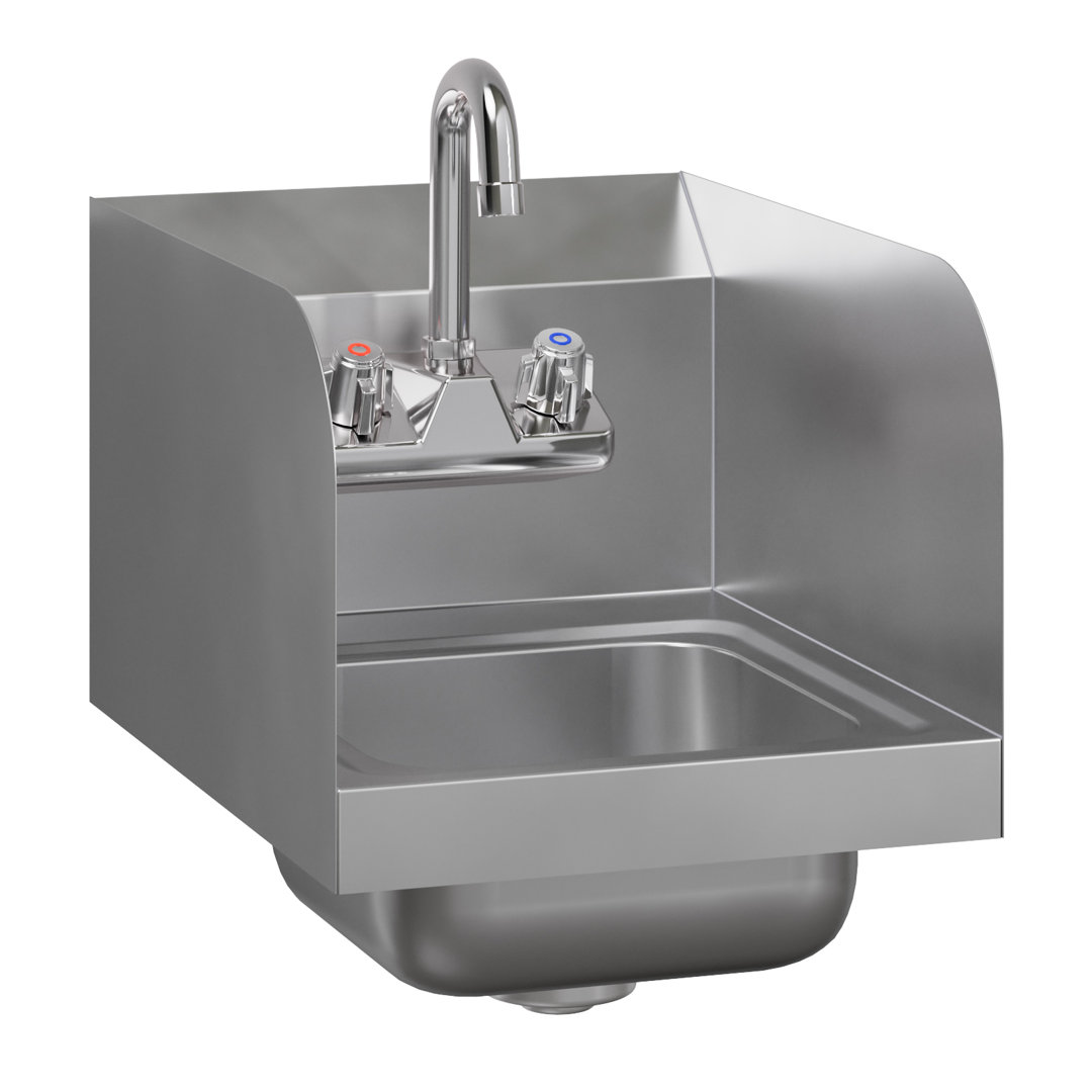 12in x 16in Stainless Steel Wall Mounted Hand Sink with Side Splash and Gooseneck Faucet. NSF. Amgood