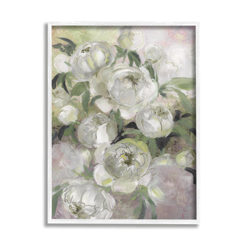 «Abstract Flower Blooms Arrangement» encadré sur bois par BlursByAI, peinture, H 30 po x l 24 po x P 1,5 po