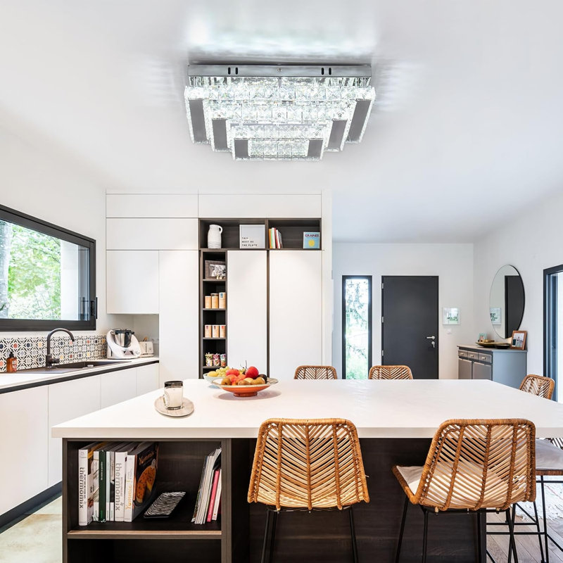Modern Led Crystal Ceiling Light Three-tier Square 6500k 4880lm Suitable For Living Room, Bedroom, Kitchen, Balcony, Basement And Office 14.6-inch Ceiling Base (non-dimmable)