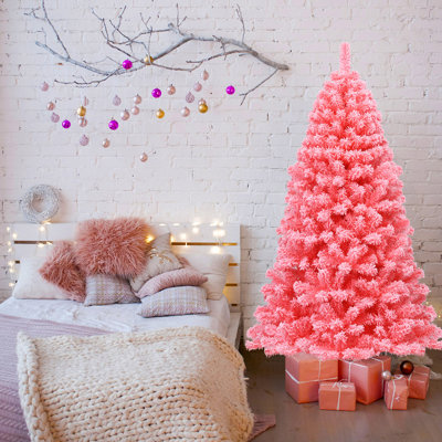Arbre de Noël rose en flocage artificiel en PVC