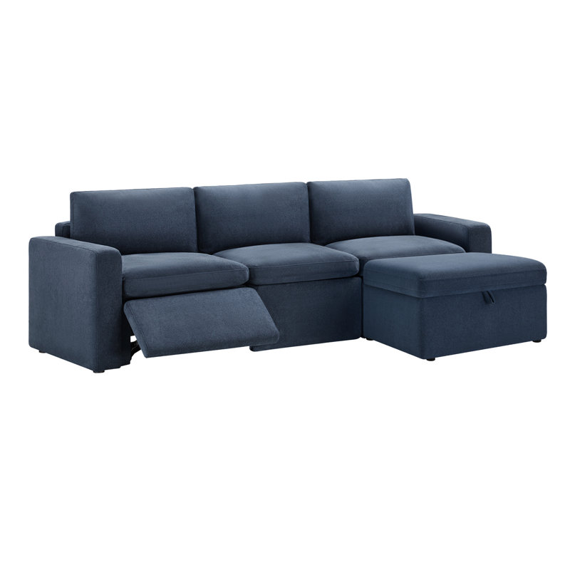 Canapé modulaire inclinable électrique 4 pièces Lana, Polyester bleu