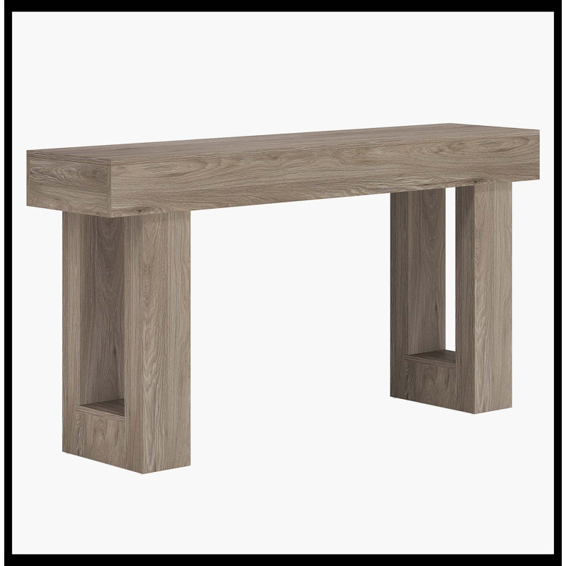 Wooden Sofa Table, 63-Inch Modern Console Table For Living Room, Gray