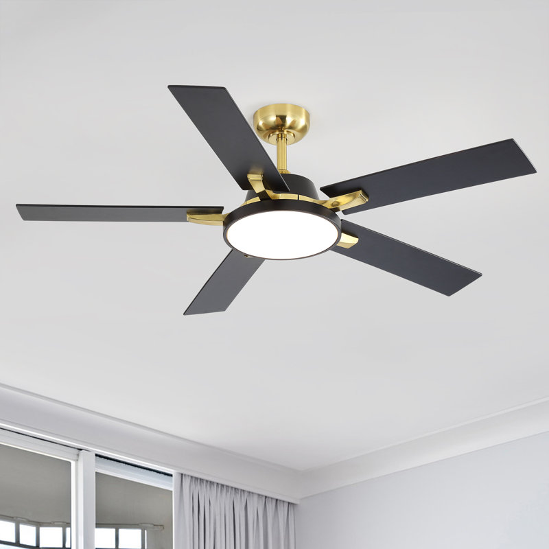 Ferrette 52 Inch Ceiling Fans With Lights And Remote, Reversible Quite Dc Motor, 3cct, Indoor 5 Blade Black Gold Smart Modern Ceiling Fan For Bedroom Living Room
