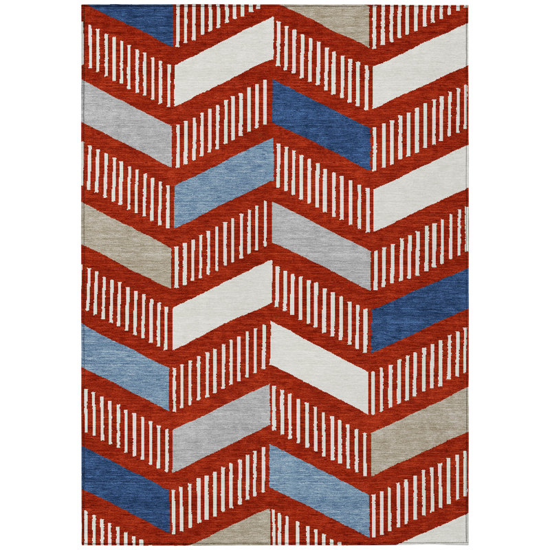 Machine Washable Indoor/Outdoor Chantille ACN2911 Geometric Rug, 3' x 5', Red