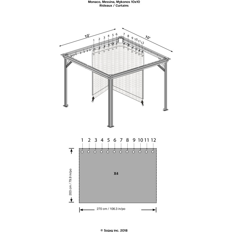 Sojag Rideaux pour pavillon de jardin, Gris, H 79,9 po x l 106,3 po x P 0,25 po