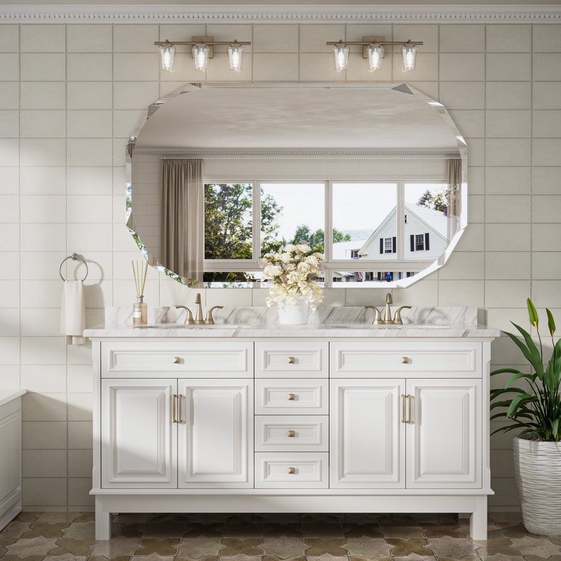 Miroir de salle de bain octogonal sans cadre biseauté Pearlette, 60 po x 36 po