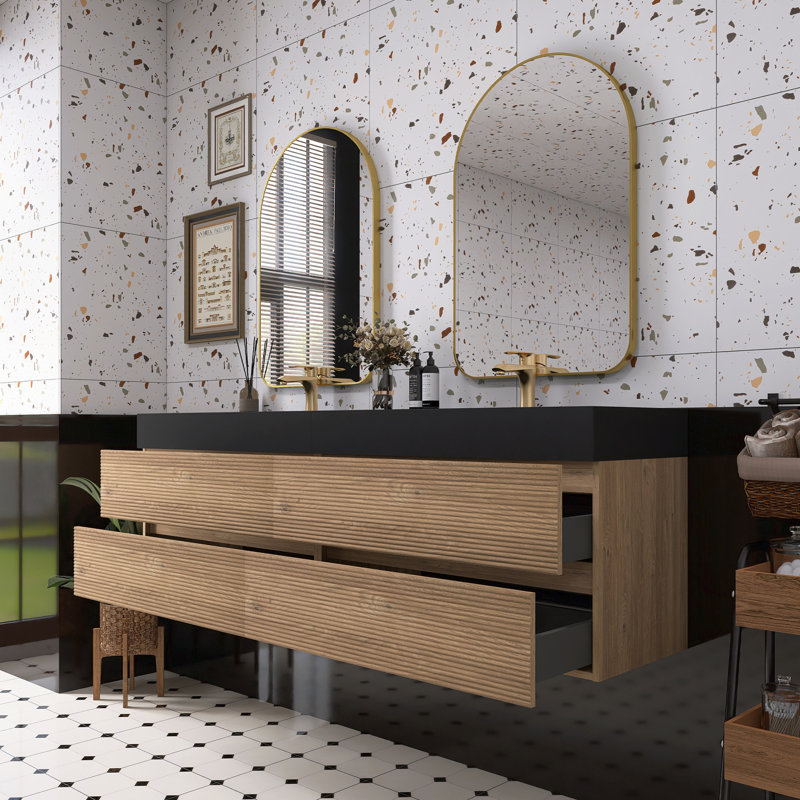 Lavabo de salle de bain en quartz noir mat, 72"