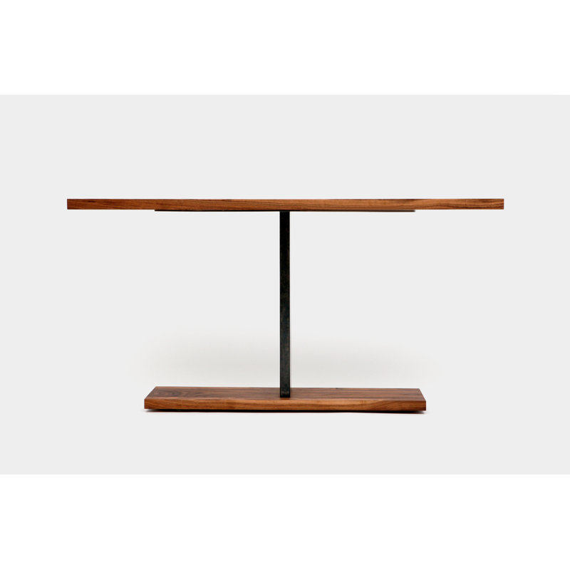 Solid Wood Console Table, 36" H x 72" W x 12" D, Solid Walnut, Brushed Blackened Steel