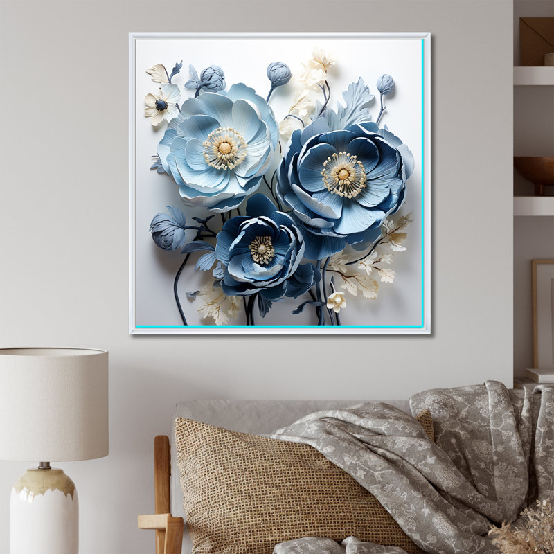 «Ranunculus Bouquet VI», reproduction sur toile, Cadre flottant blanc, H 36 po x l 36 po x P 1,5 po