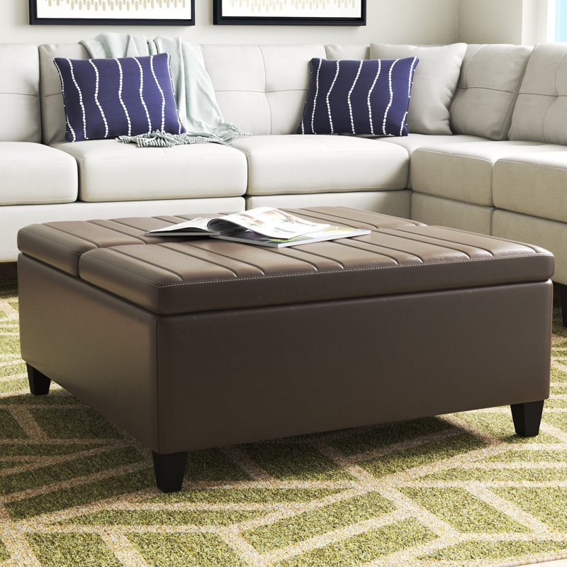 Repose-pieds de rangement pour table basse Ellis, Similicuir brun chocolat