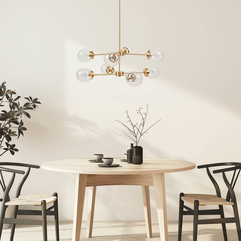 Lustre en métal 8 lumières avec ampoules sphériques dorées / transparentes Voir ci-dessous