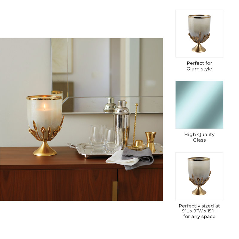 Sagebrook Home Eaves Glass And Metal Hurricane, 15" H x 9" W x 9" D