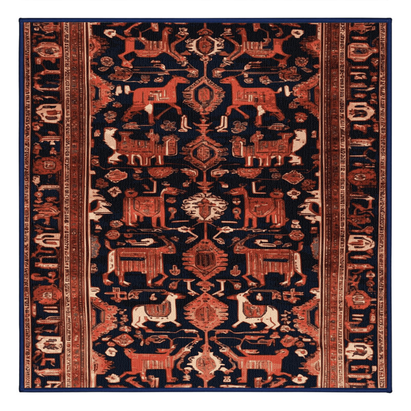 Tapis persan noir lavable à la machine, Carré 4 pi