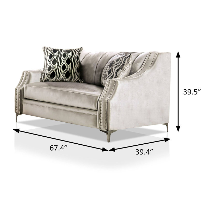 67.4" W Transitional Loveseat, Silver