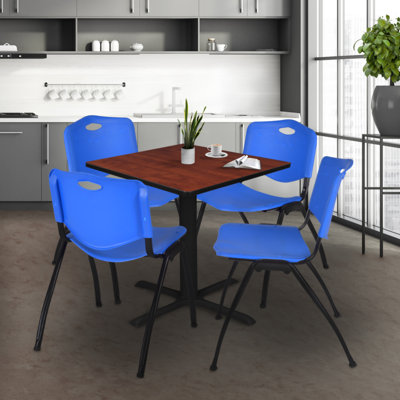 Cain Square X-Base Breakroom Table & 4 M Stack Chairs
