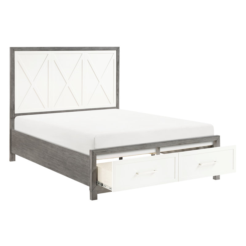 Grand lit plateforme avec rangement, élément de chambre gris et utilisation