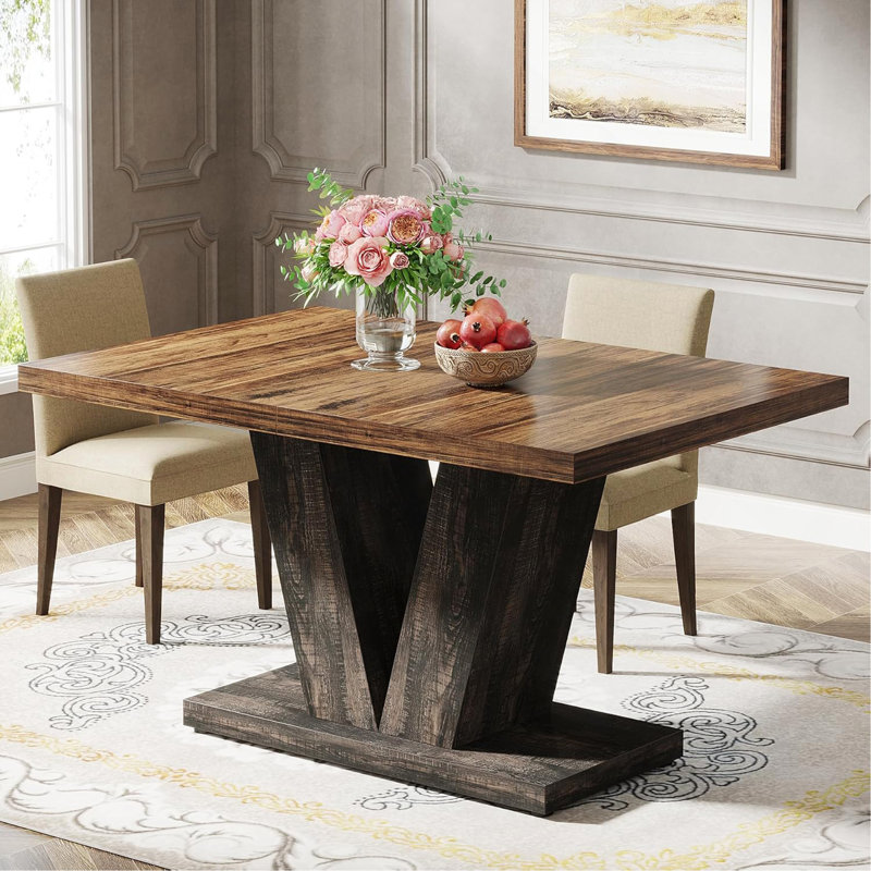 Table de salle à manger de 47 po pour 4-6 personnes - Table de cuisine et de salle à manger blanche avec base piédestal robuste, table de salle à manger rustique en bois pour petits espaces, appartements, salle à manger (table seulement)