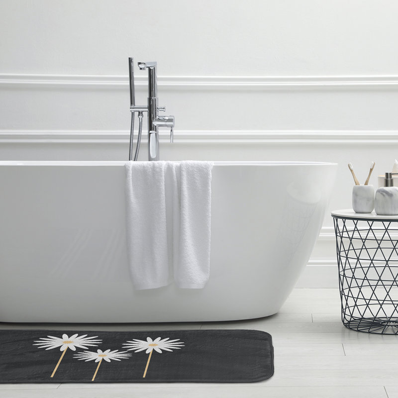 Tapis de bain à imprimé floral, L 17 po x L 24 po, Gris