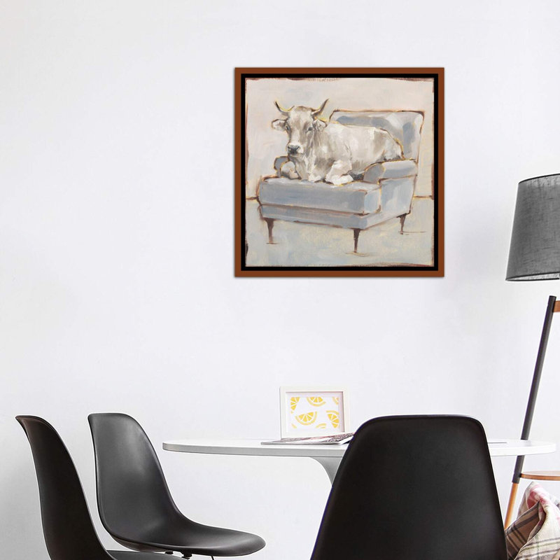 «Moo-Ving In III» par Ethan Harper - reproduction, H 18 po x l 18 po x 1,5 po, Cadre bois classique