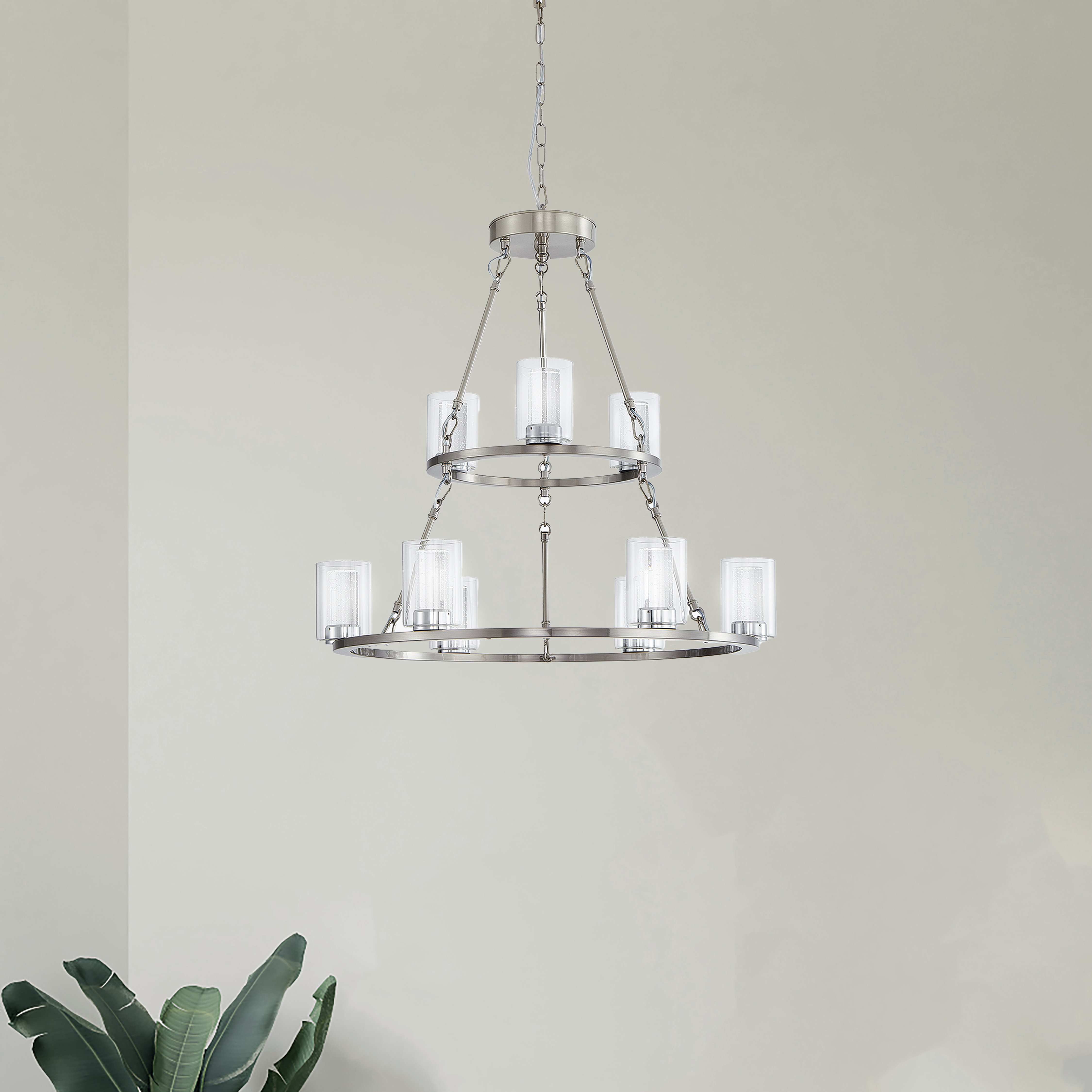 Gracie Oaks 26” Brushed Nickel Wagon Wheel Chandelier, 9-light Rustic ...