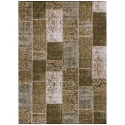 3' X 5' Ivory Patchwork Washable Indoor Outdoor Area Rug
