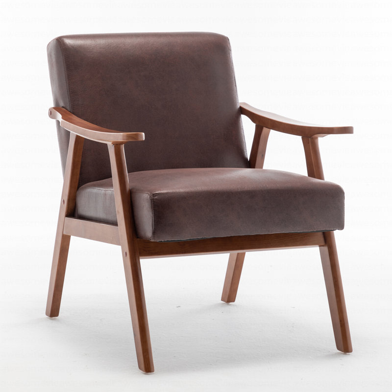 Accent Chair with Upholstery and Solid Wood Frame, Classic Mid-Century Modern Living Room Furniture for Extra Seating