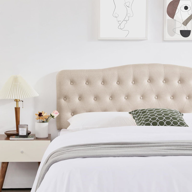 Tête de lit tapissier Aveigha, Très grand, Velours beige