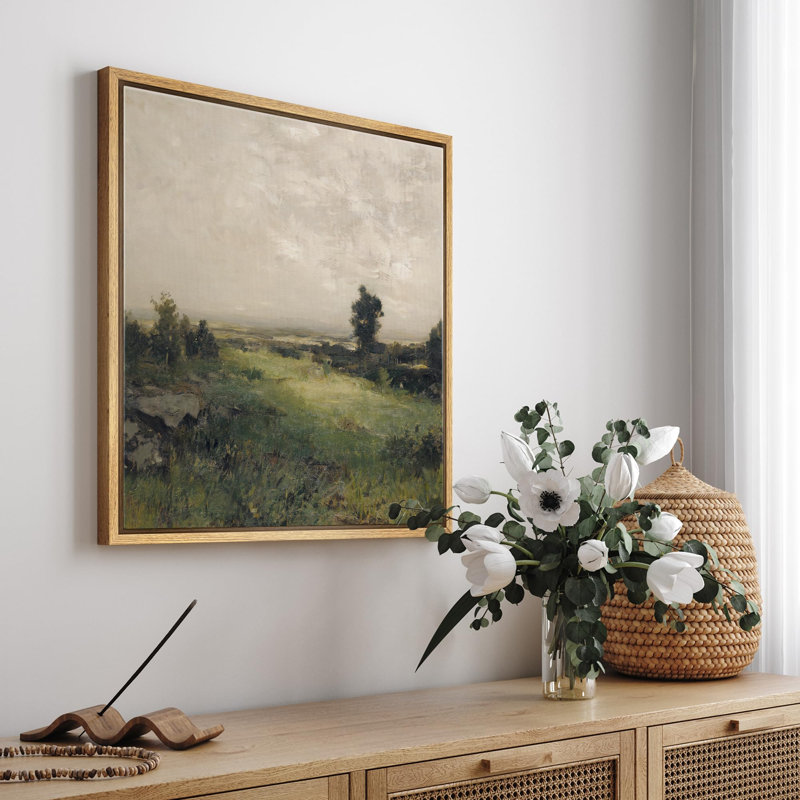 Impressionniste prairie et ligne d'horizon doux coups de pinceau scène naturelle illustrations nature zen rustique