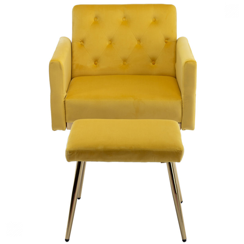 Chaise d'appoint avec accoudoirs et dossier réglables, Velours moutarde