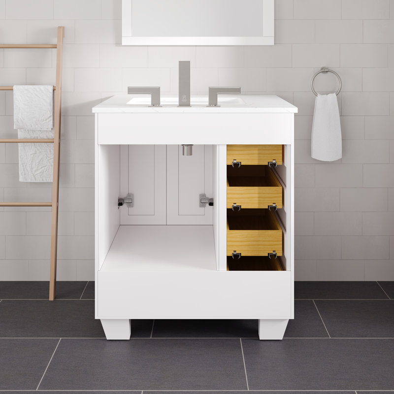 Acclaim 30 po Meuble-lavabo simple blanc avec comptoir en quartz Carrara et lavabo en porcelaine encastré, 30", À entraxe