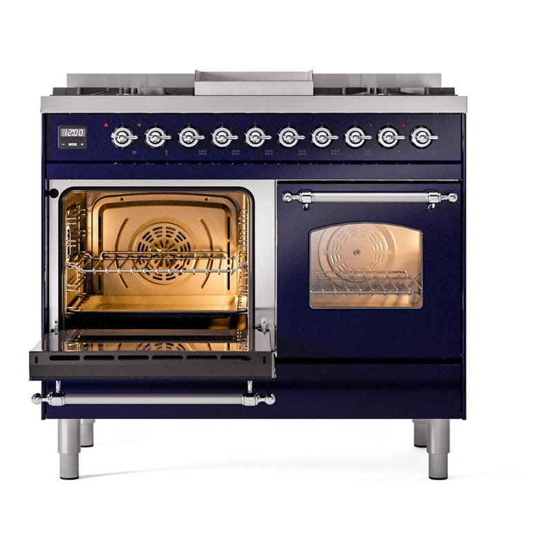 ILVE Nostalgie II 40 in Dual Fuel Range, Midnight Blue/Chrome, Liquid Propane