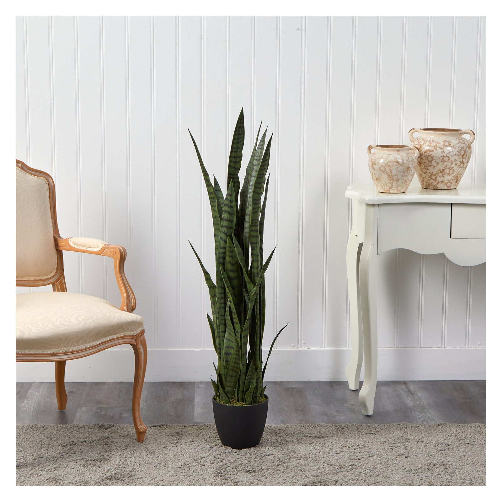 33" Artificial Snake Plant in Pot, Green, 46" H x 9" W x 9" D
