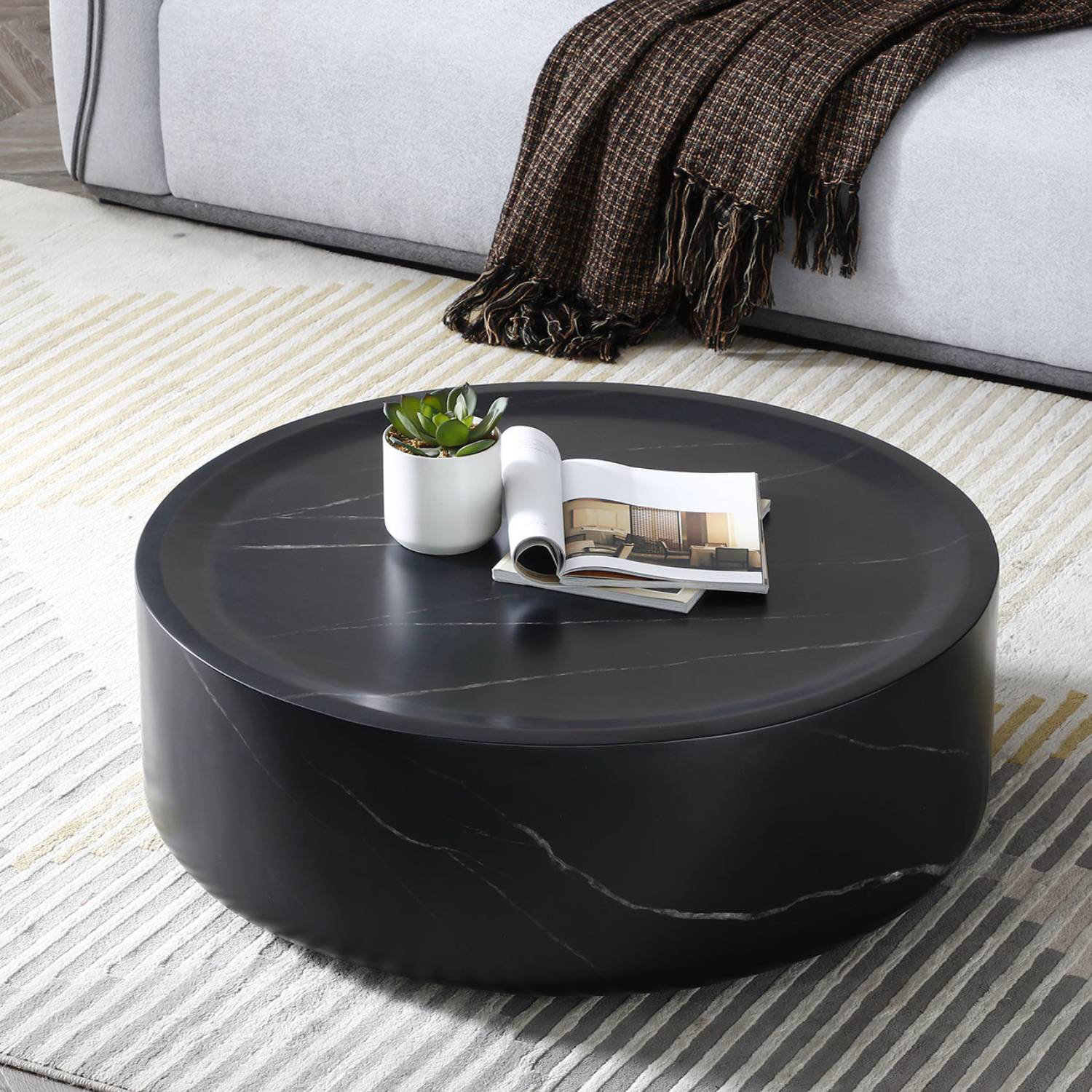 Vozelle Round Coffee Table,Simple Modern Centre Cocktail Table for Living Room office,No Need Assembly
