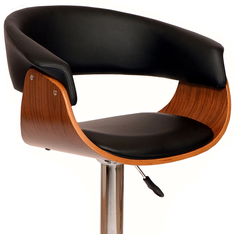Chaise de bar réglable en hauteur 44 po en similicuir et en bois massif avec repose-pieds, Noir
