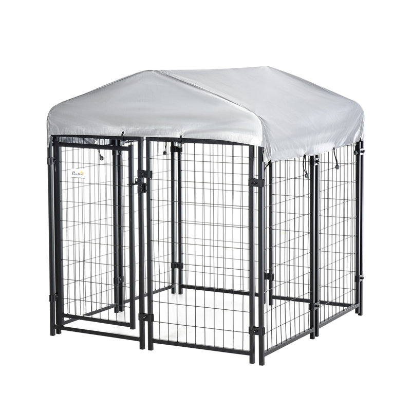 Grand chenil pour chiens recouvert pour l'extérieur, H 54,25 po x l 47,25 po x P 47,25 po, Gris / noir