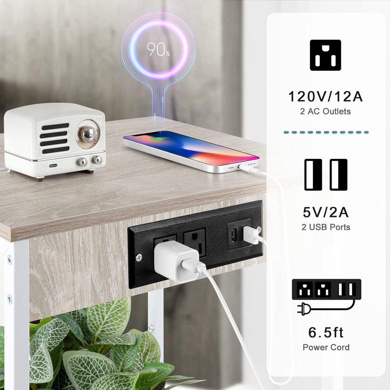 Ensemble de 2 tables d'appoint avec port de charge USB (blanc)