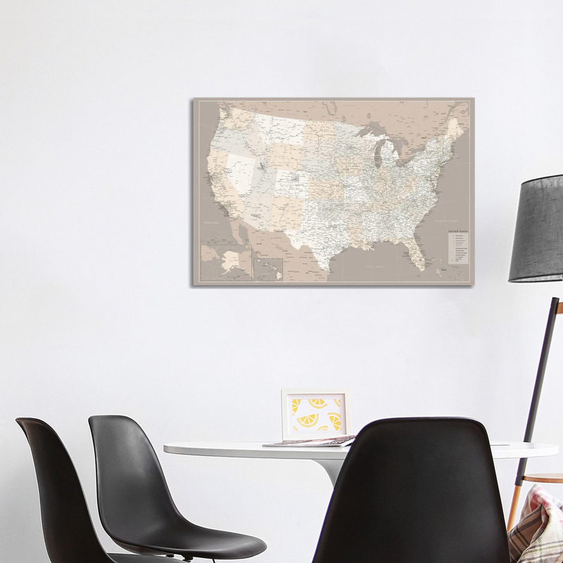 Highly Detailed Map Of The Us With Roads In Brown by Blursbyai - Gallery-Wrapped Canvas Giclée on Canvas, Wrapped Canvas