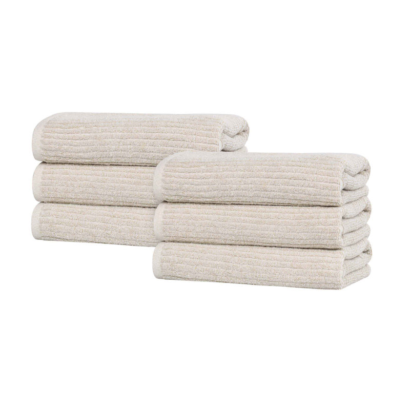  Viscose Cotton Blend Hand Towel Set - Textured Ribbed Design - Quick-Dry, Beige, Hand Towels - 6 Pack