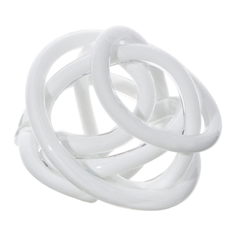 Holliman Decorative Glass Knot Colorful Abstract Decor Piece, White, 6" H x 6" W x 6" D